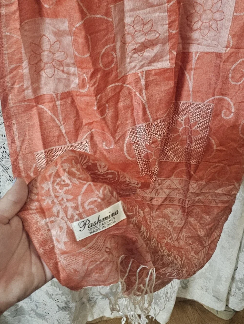 Pashmina Floral Print Scarf in Coral